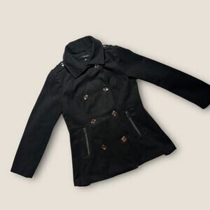 Harve Benard Black Double Breasted Peacoat Women’s M Zip Pockets Classic